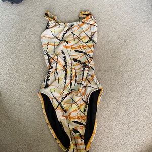 yellow patterned swim suit